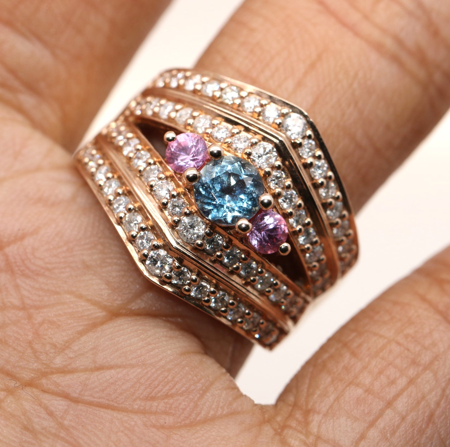 Santa Maria Aquamarine / Pink Sapphire / Diamond Ring, 1.96 cts.