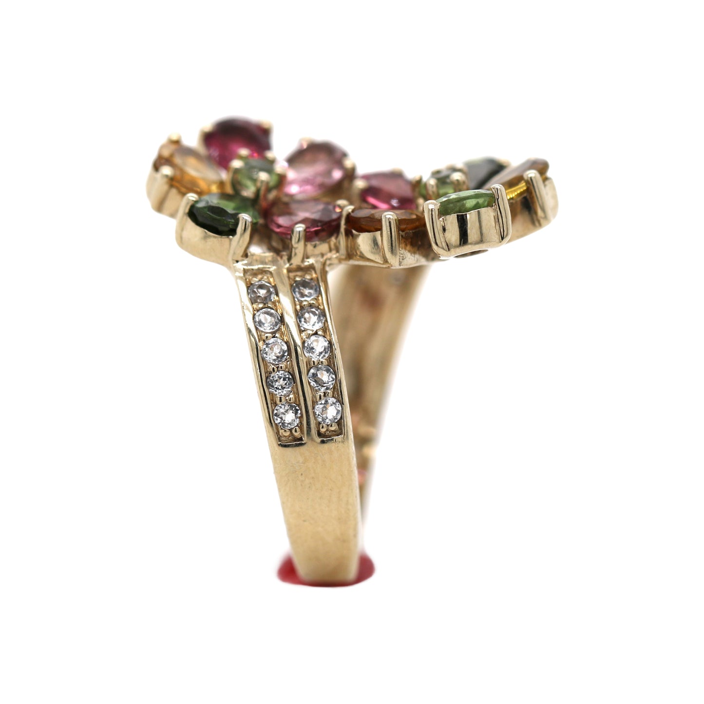 925 Yellow Vermiel / Multicolor Tourmaline / White Topaz Flower Ring