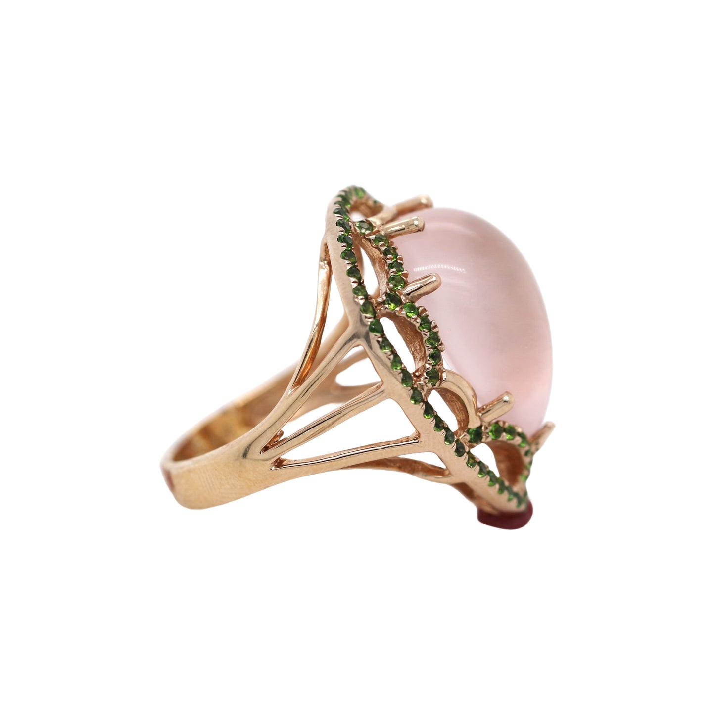 Rose Quartz/ Chrome Diopside Ring