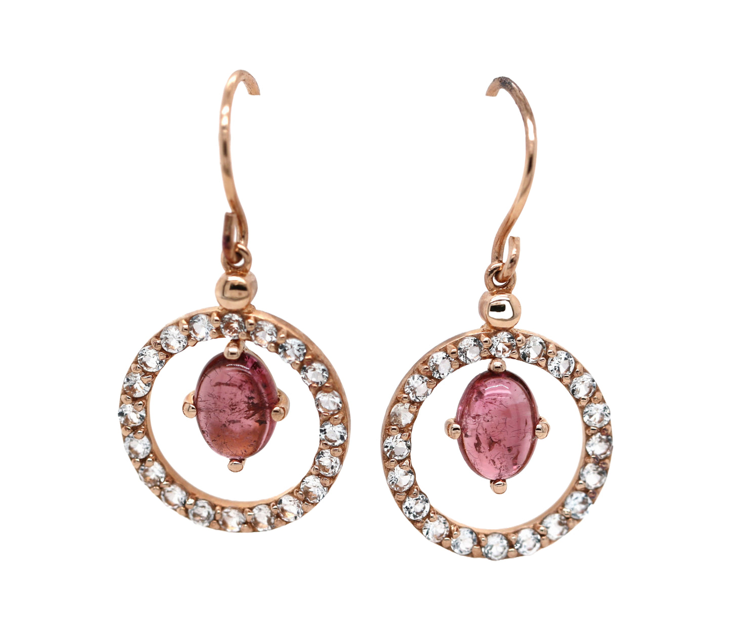 925 Rose Vermeil Pink Tourmaline / White Topaz Earring