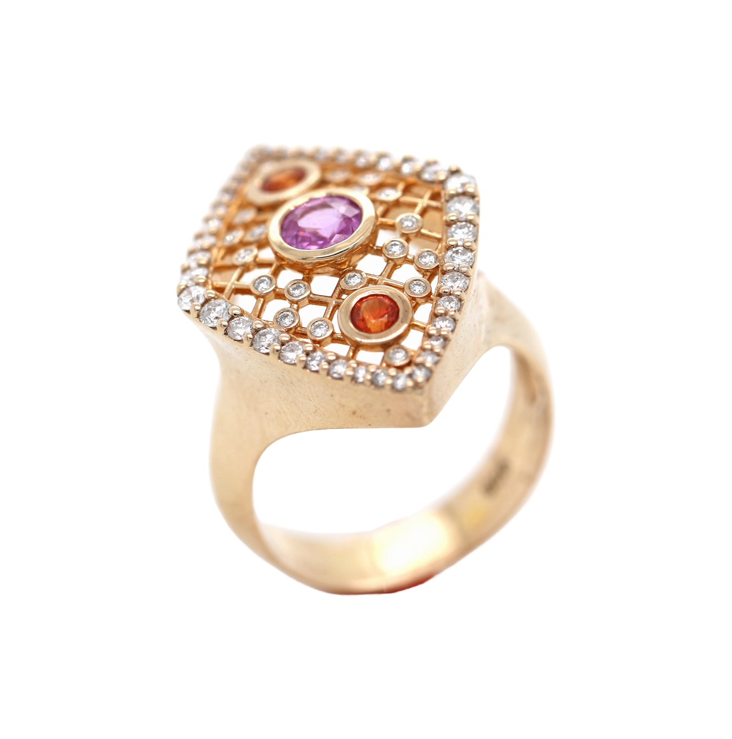 Orange / Pink Sapphire / Diamond Ring