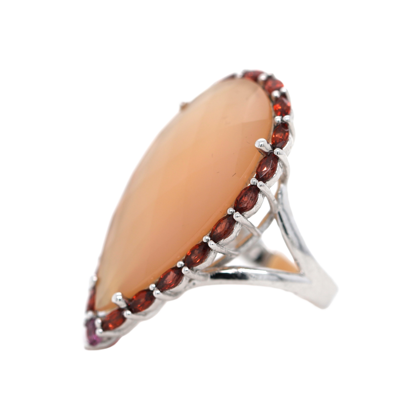 925 Orange/Pink/Aqua Chalcedony w/ Garnet & Rhodolite Ring