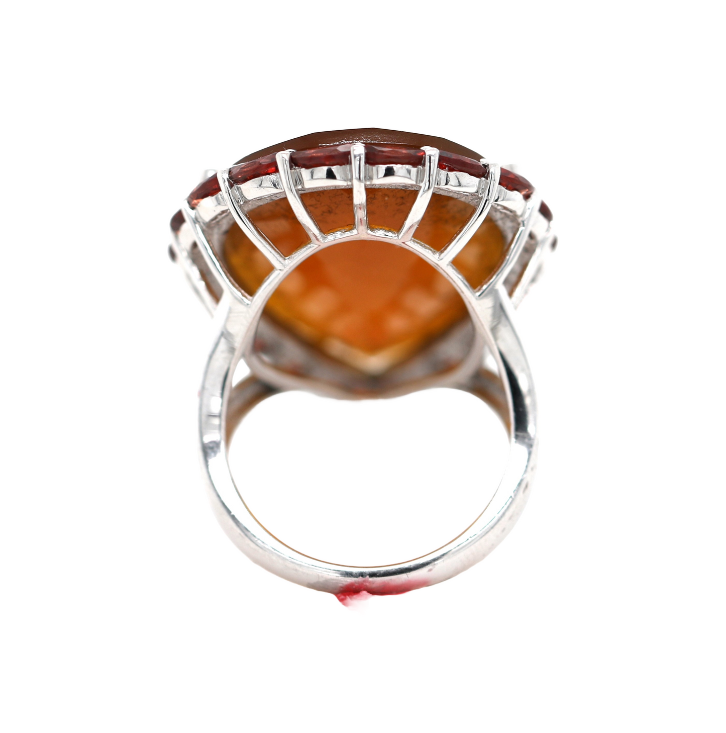 925 Orange/Pink/Aqua Chalcedony w/ Garnet & Rhodolite Ring