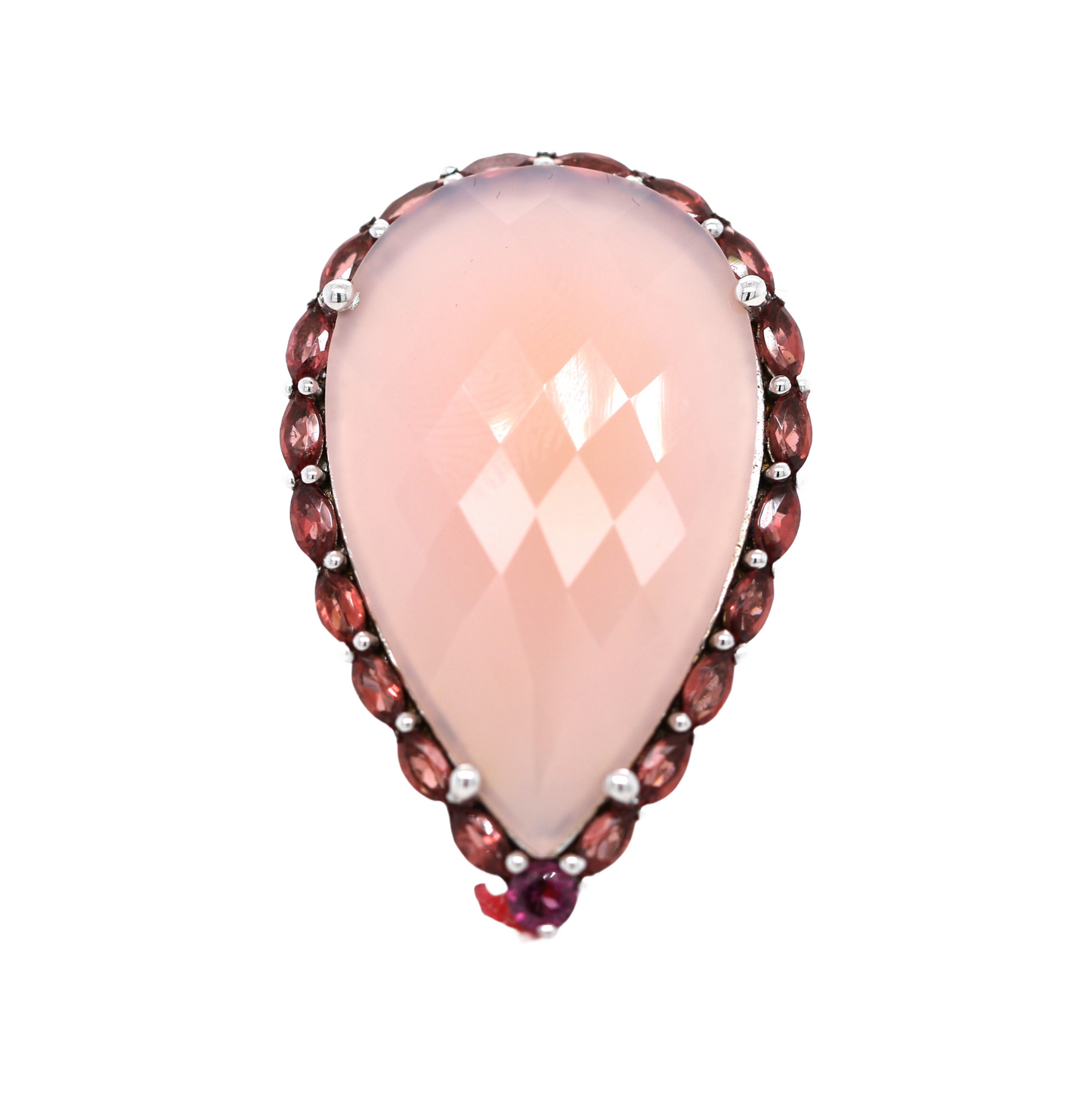 925 Orange/Pink/Aqua Chalcedony w/ Garnet & Rhodolite Ring