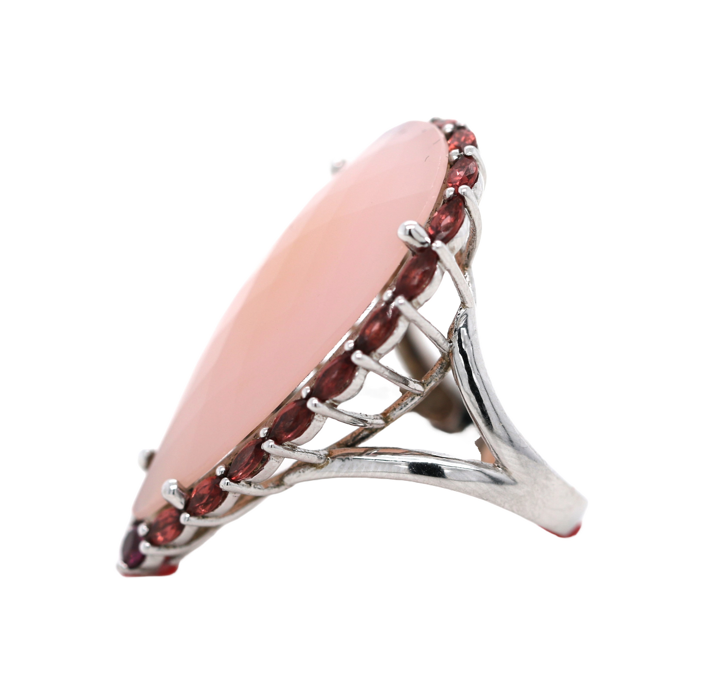 925 Orange/Pink/Aqua Chalcedony w/ Garnet & Rhodolite Ring
