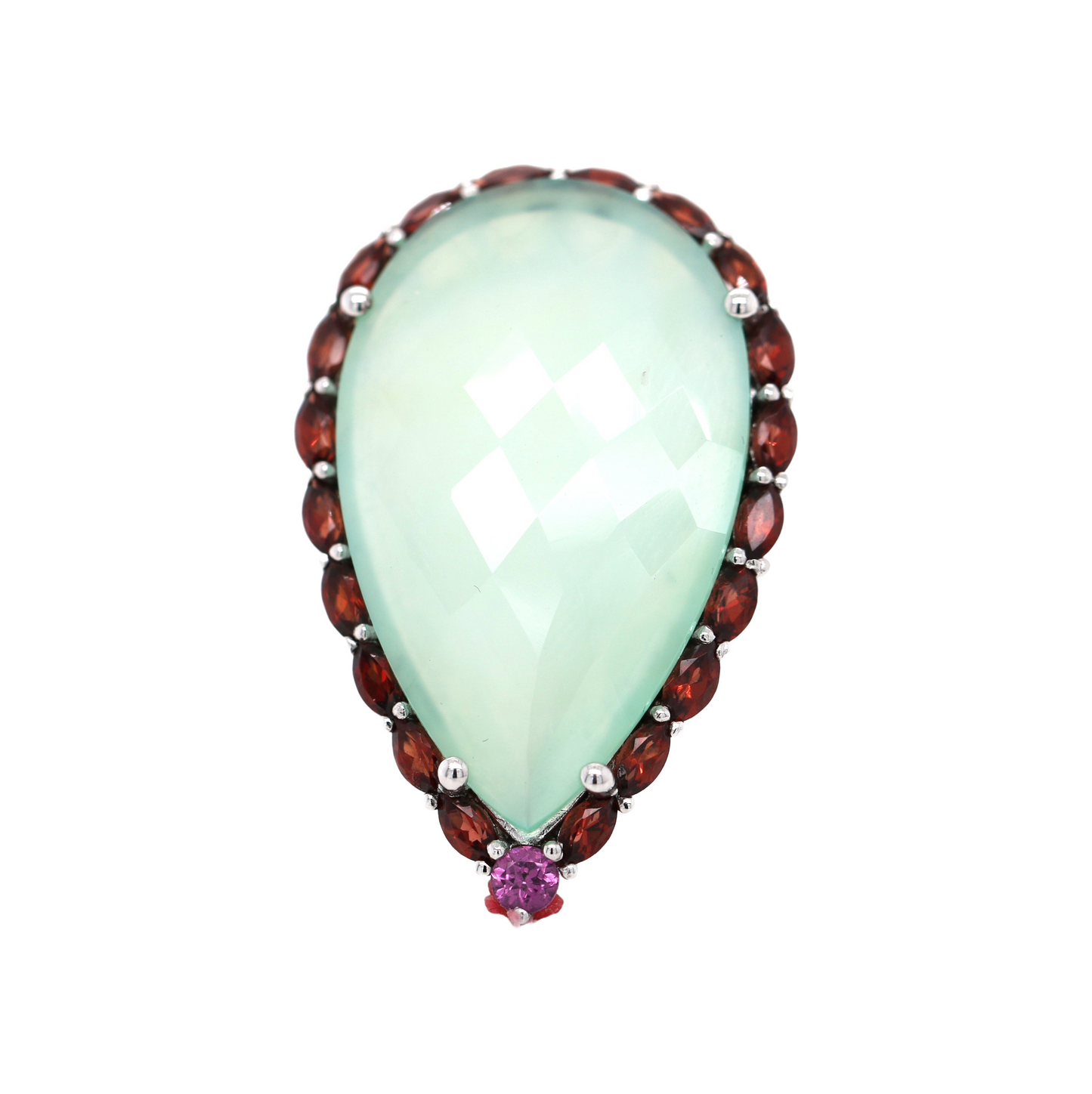 925 Orange/Pink/Aqua Chalcedony w/ Garnet & Rhodolite Ring