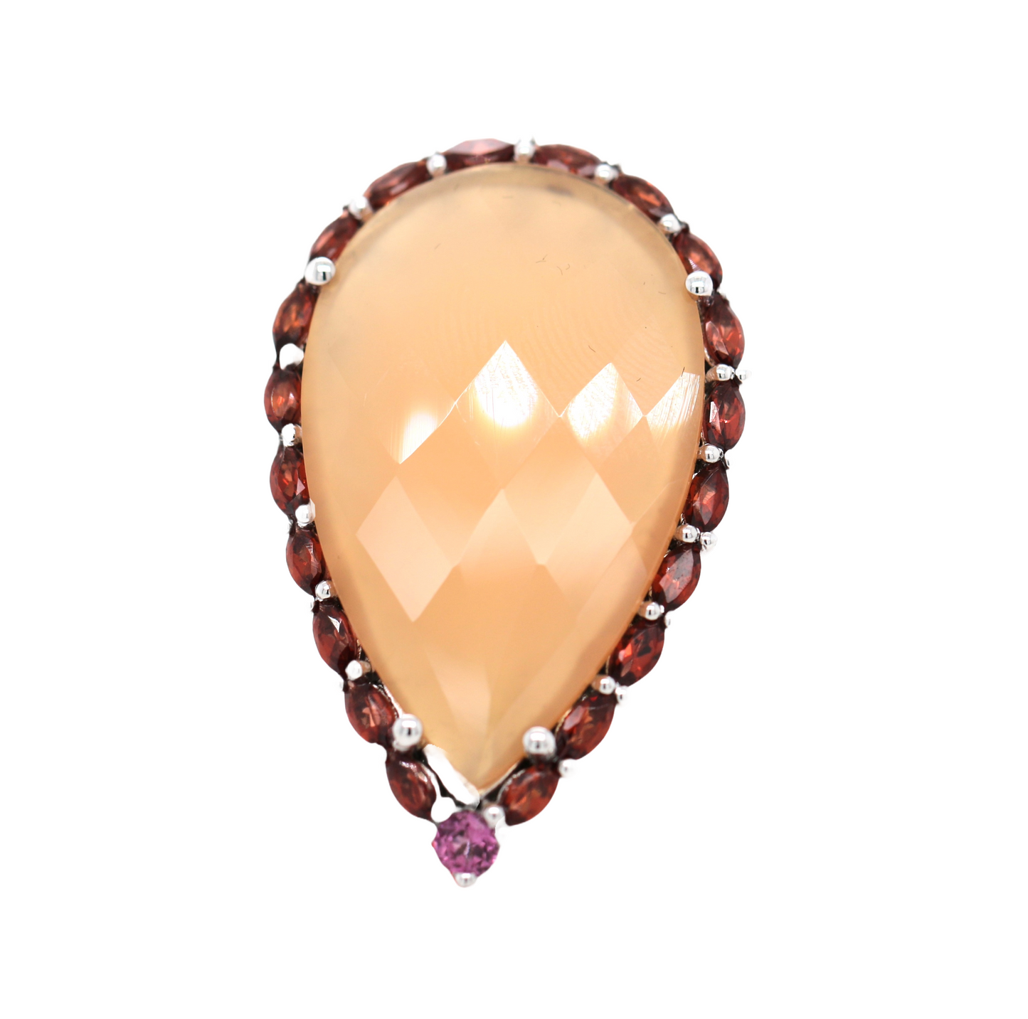 925 Orange/Pink/Aqua Chalcedony w/ Garnet & Rhodolite Ring