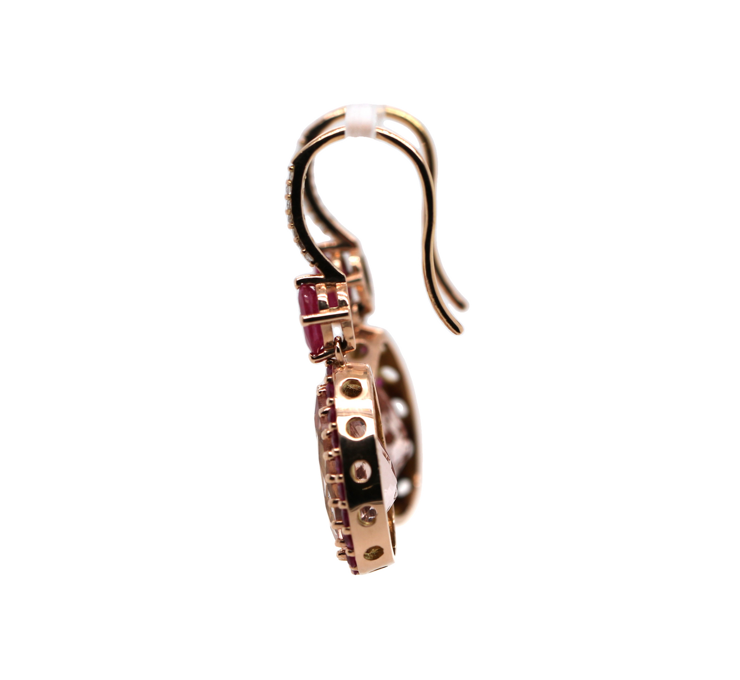 Morganite / Ruby / Diamond Tear Drop Earring, 10.05 cts