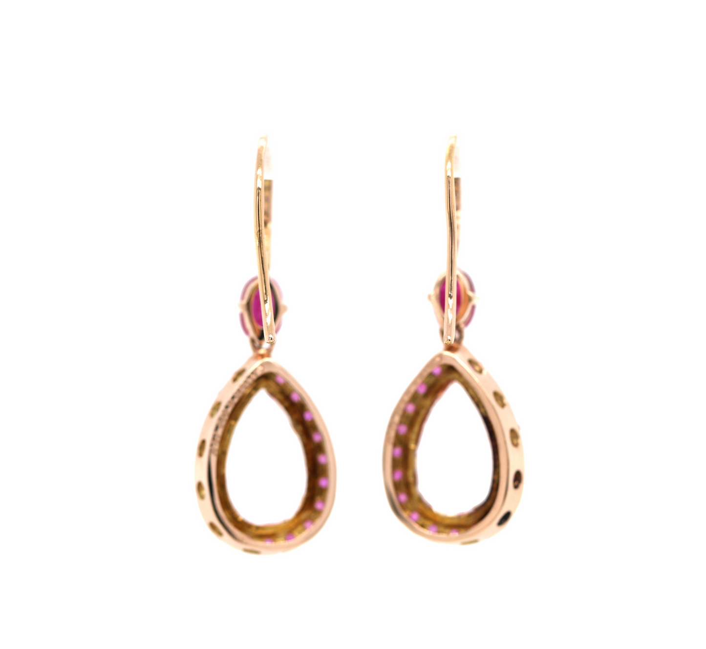 Morganite / Ruby / Diamond Tear Drop Earring, 10.05 cts