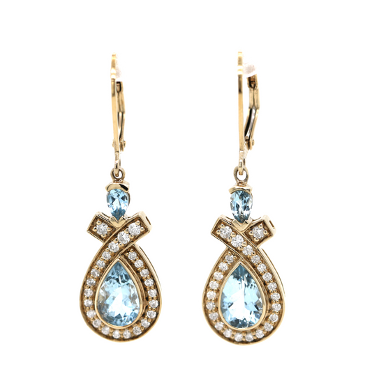Aquamarine/ Santa Maria/ Diamond Lever back Earring