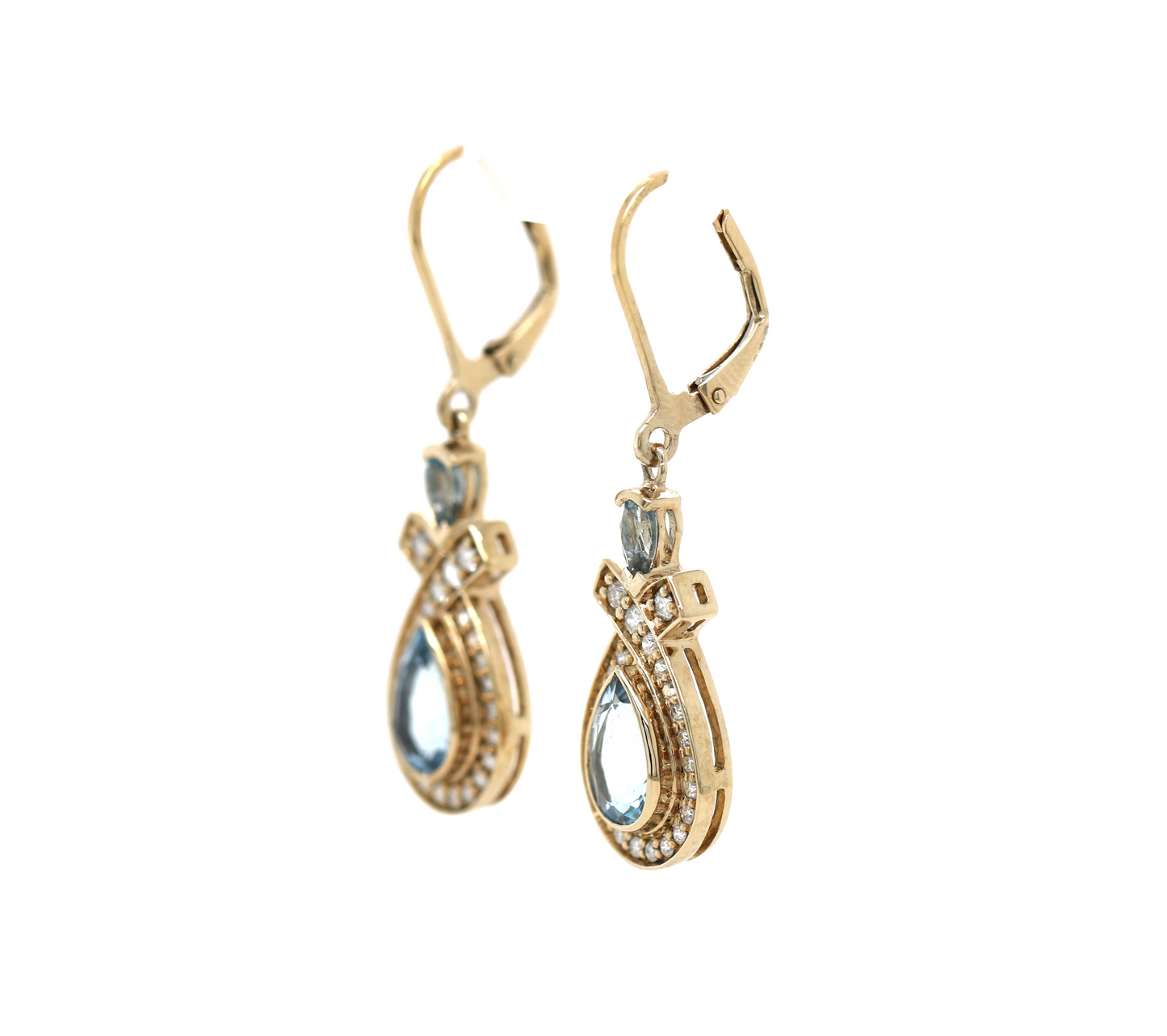 Aquamarine/ Santa Maria/ Diamond Lever back Earring
