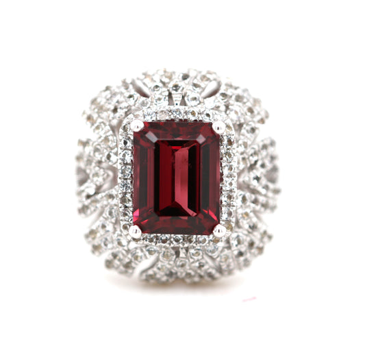 Wine Garnet / White Topaz Ring