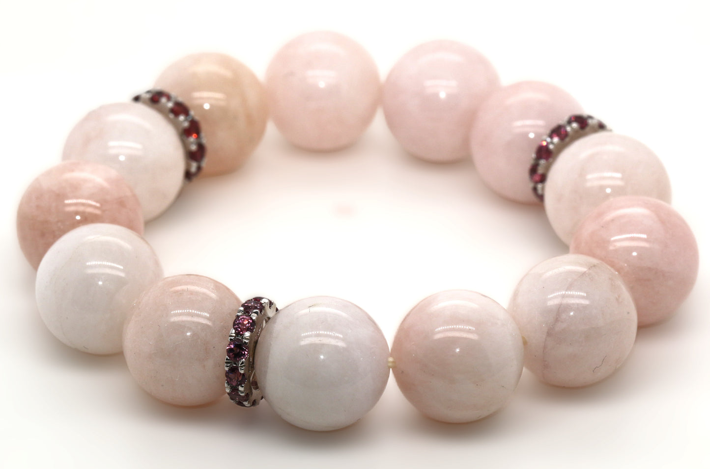 Morganite Bead A Quality / Rhodolite Garnet Stretch Bracelet