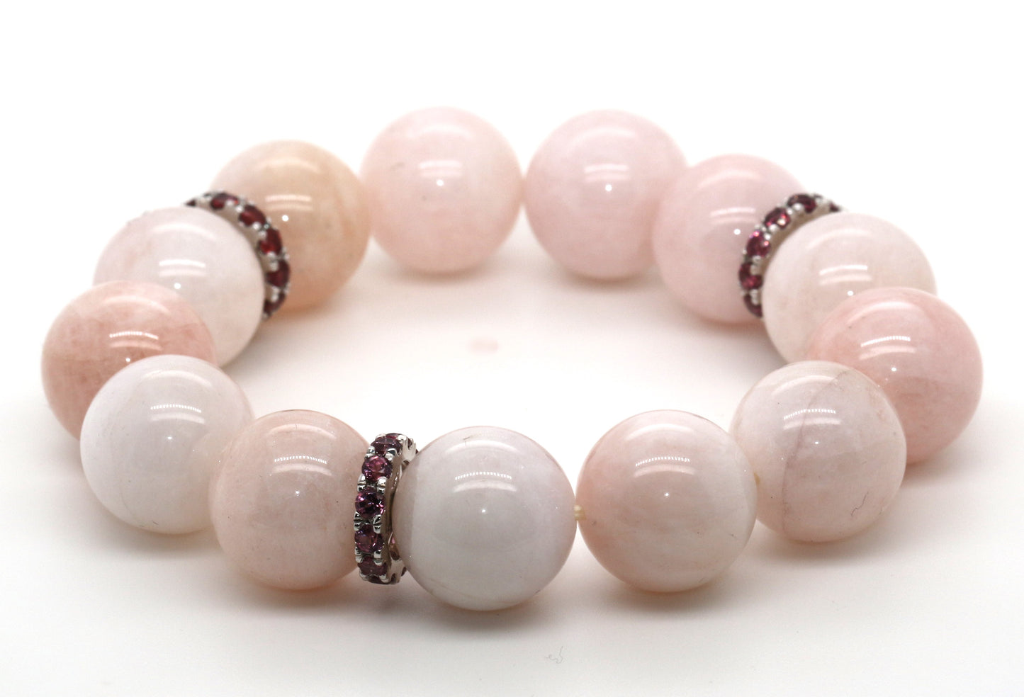 Morganite Bead A Quality / Rhodolite Garnet Stretch Bracelet