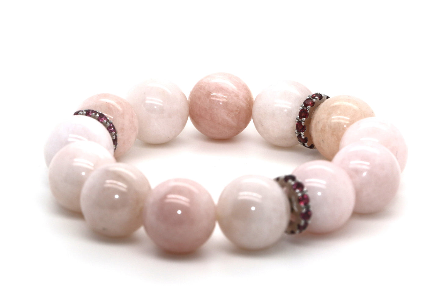 Morganite Bead A Quality / Rhodolite Garnet Stretch Bracelet
