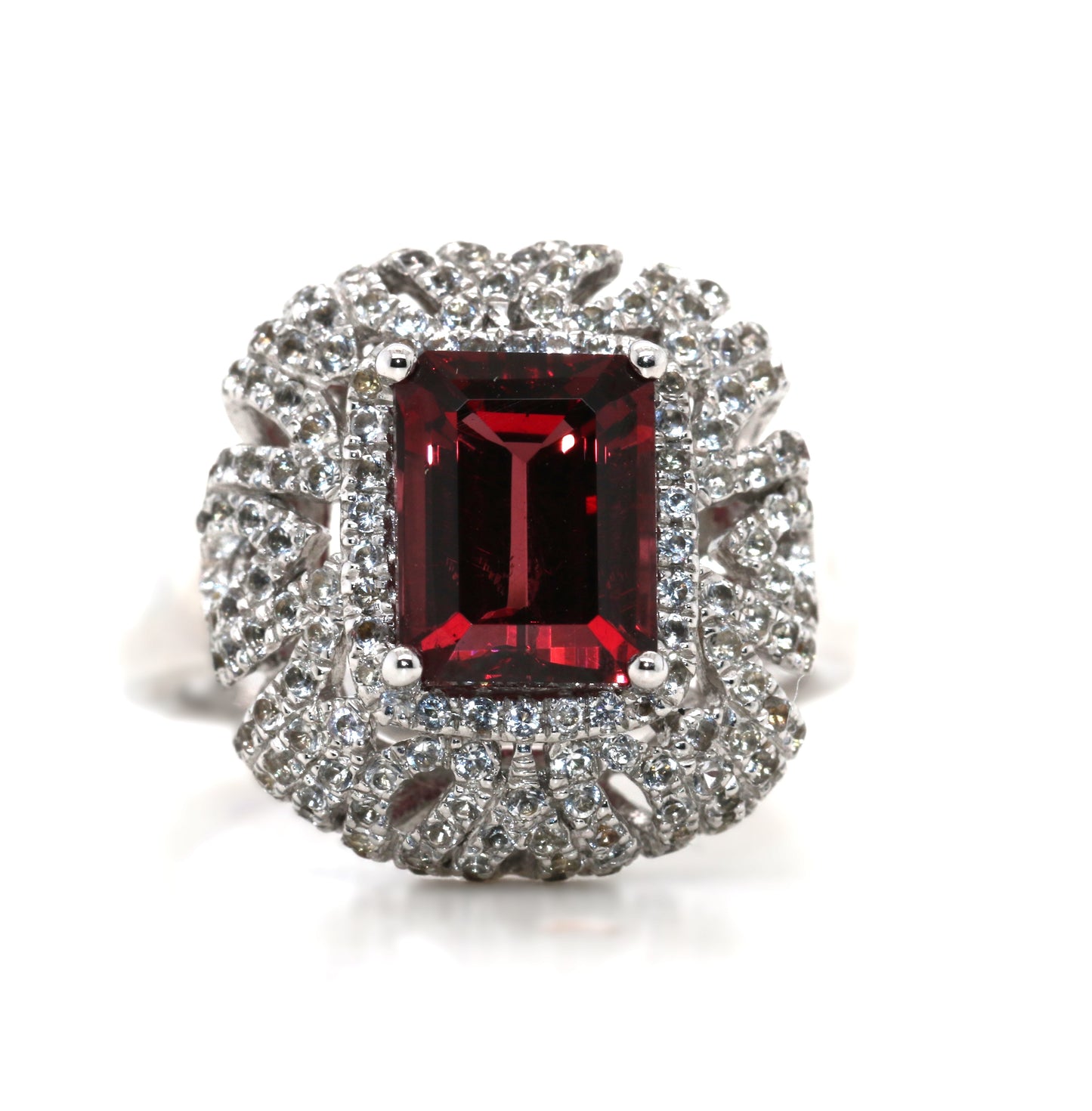 925 Silver / Wine Garnet / White Topaz Ring, 4.39 cts