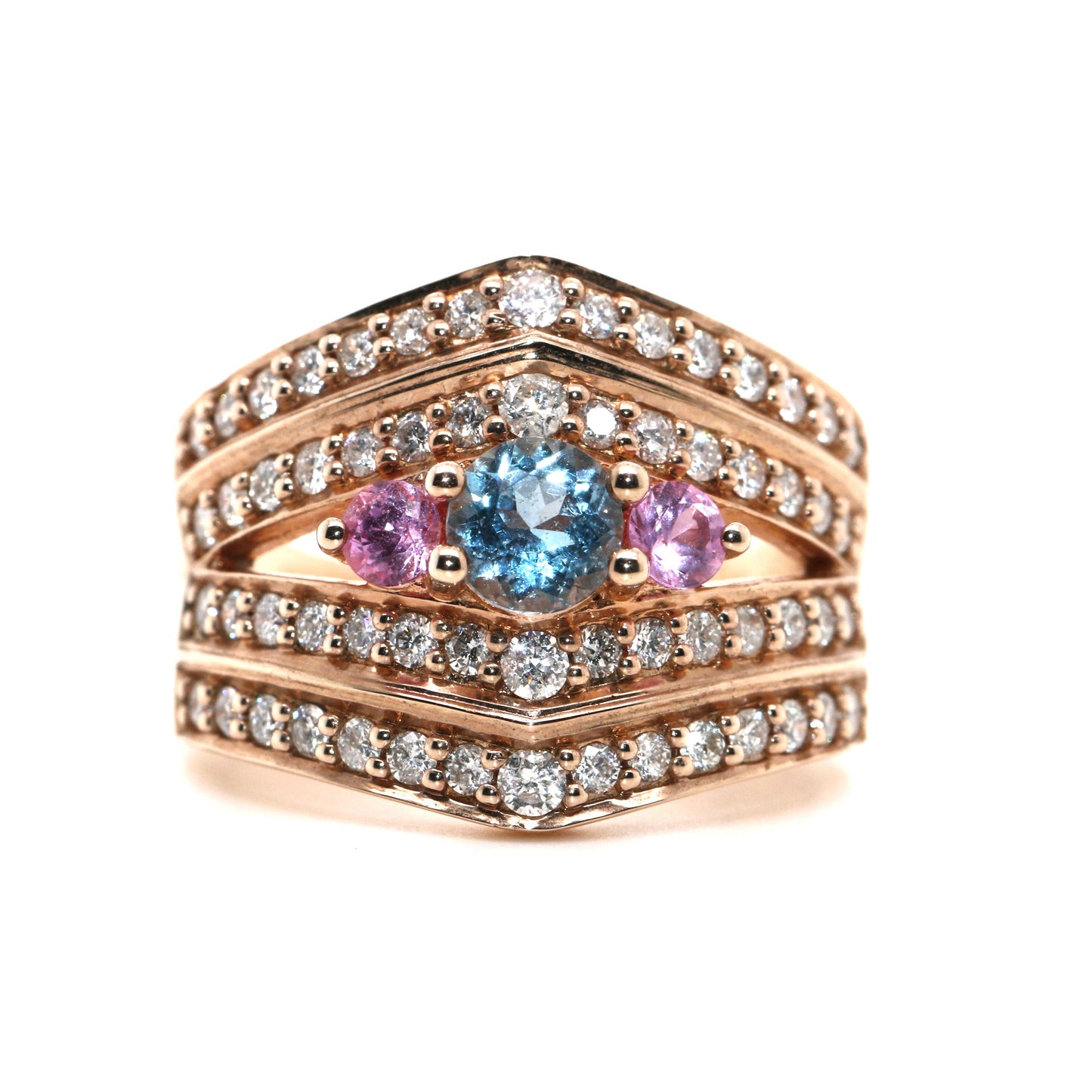 Santa Maria Aquamarine / Pink Sapphire / Diamond Ring, 1.96 cts.