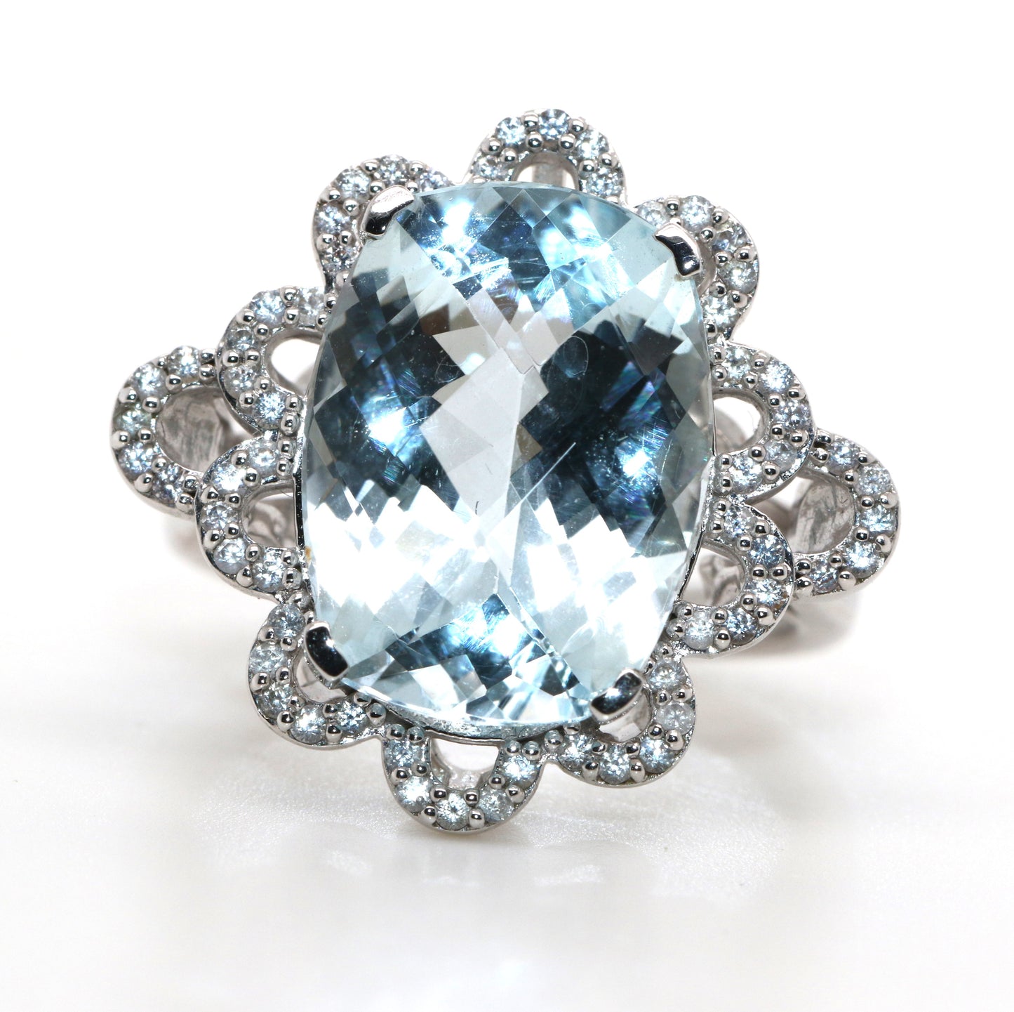 Aquamarine/ White Sapphire Ring, 7.63 cts