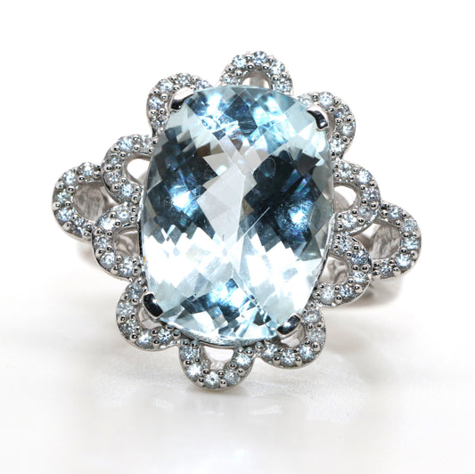 Aquamarine/ White Sapphire Ring, 7.63 cts