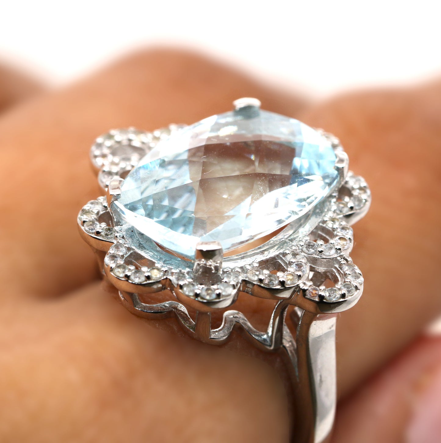 Aquamarine/ White Sapphire Ring, 7.63 cts