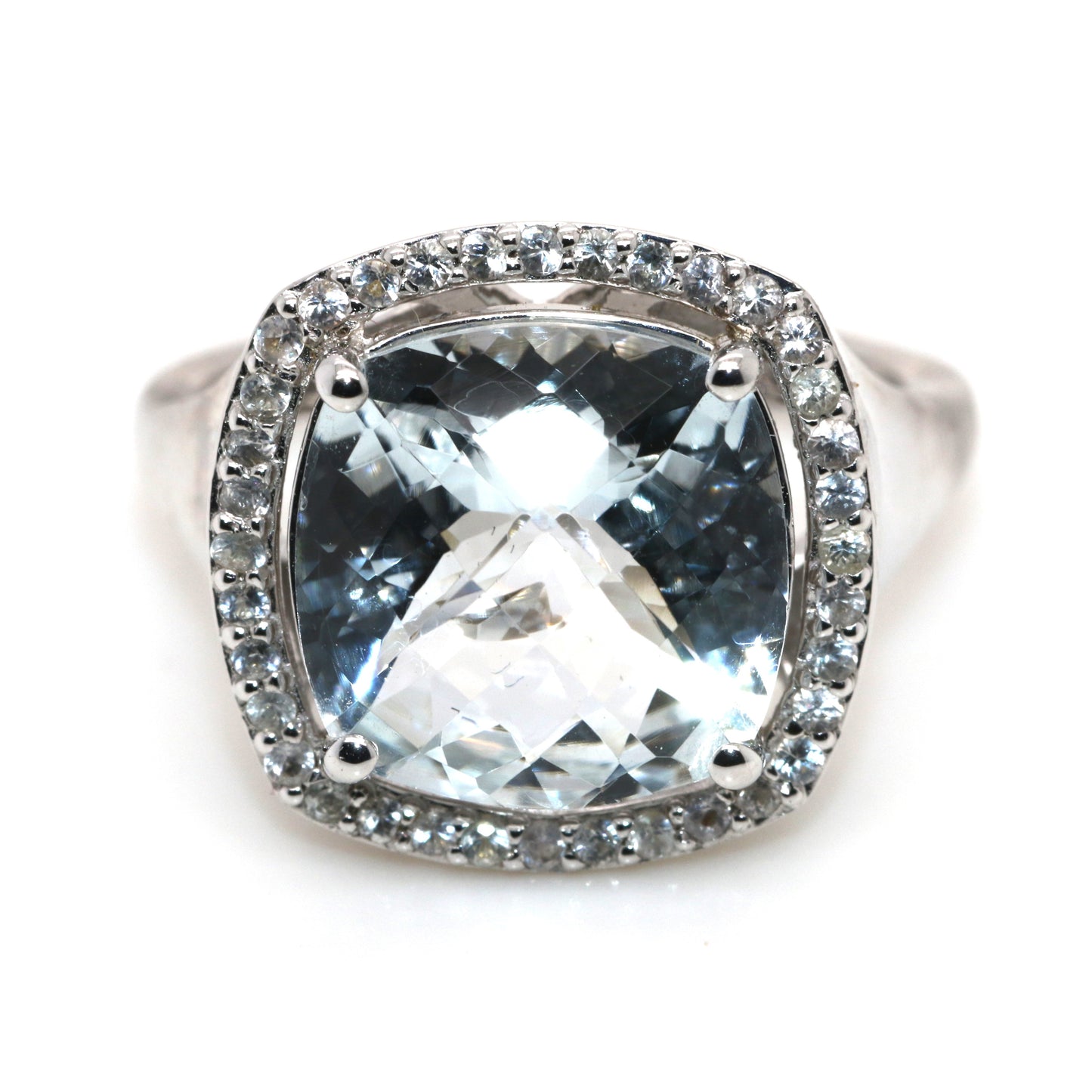 Aquamarine / White Sapphire / Silver Ring, 5.86 cts