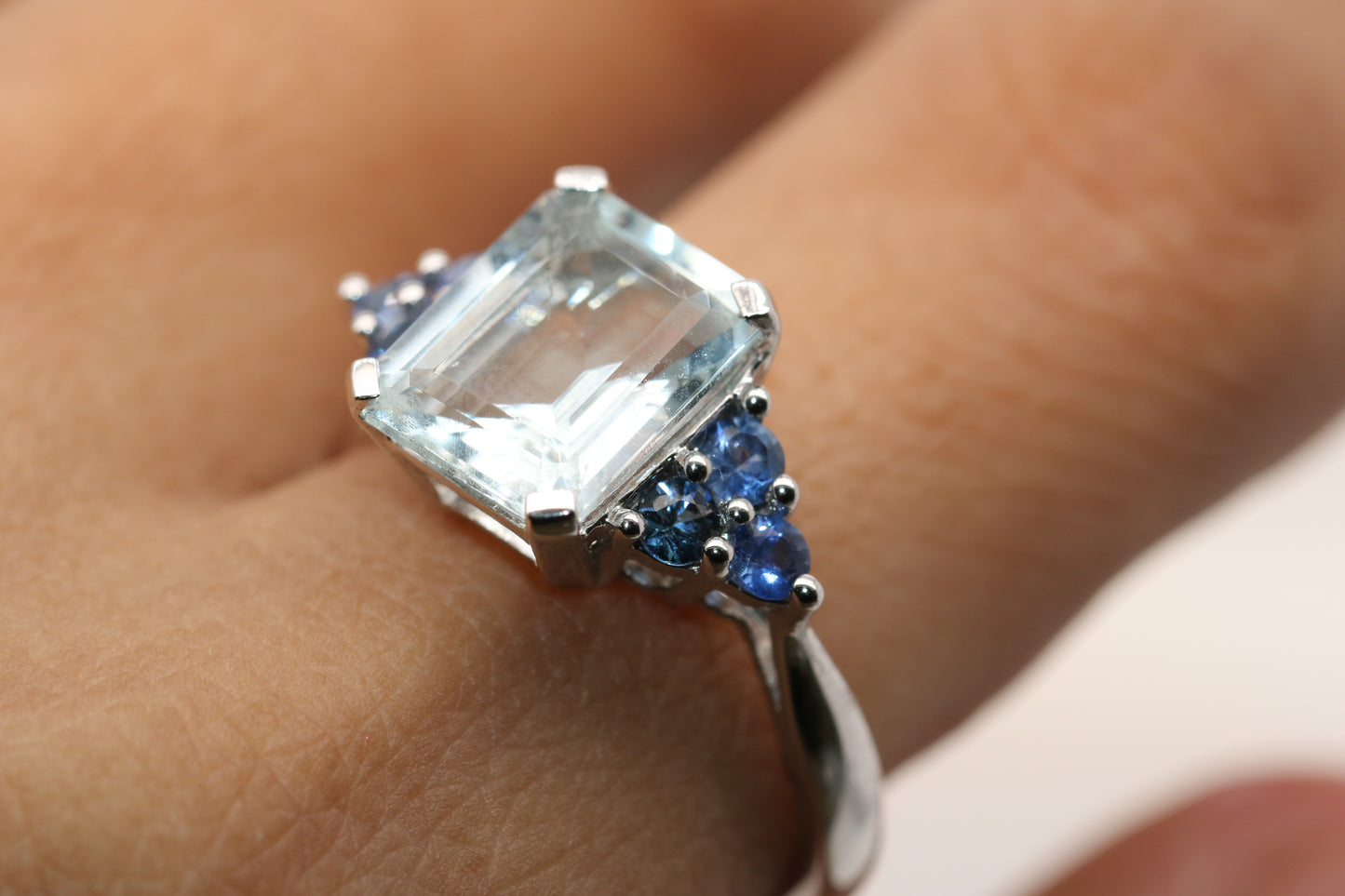 925 Aquamarine/ Sapphire Ring, 3.42 cts