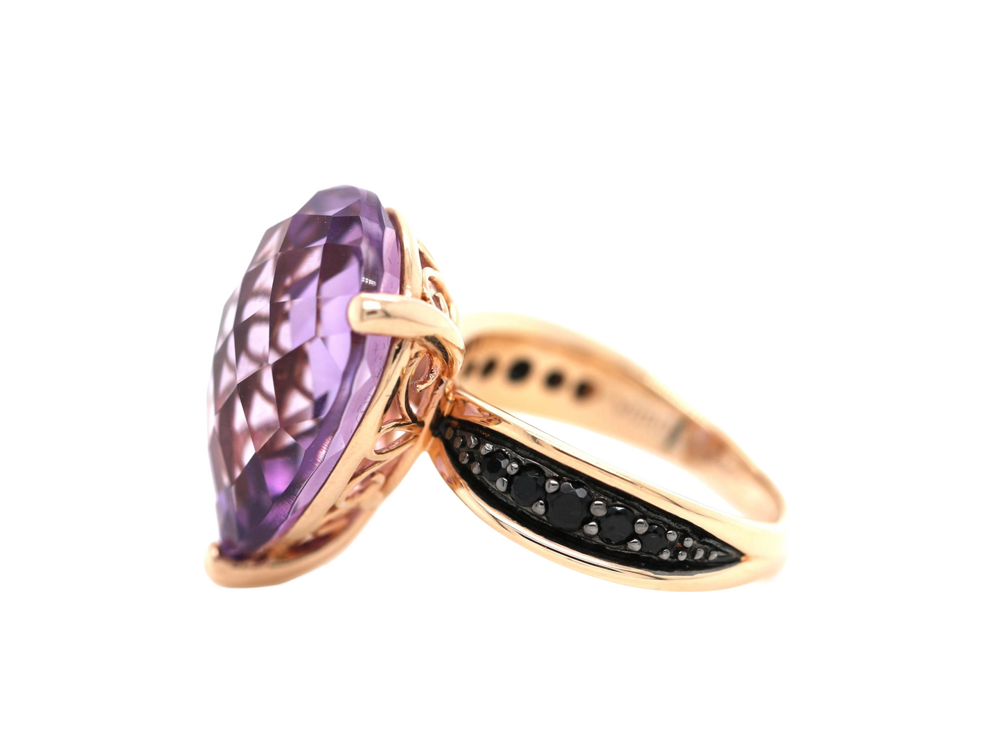 925 Silver / Amethyst / Black Spinel Ring
