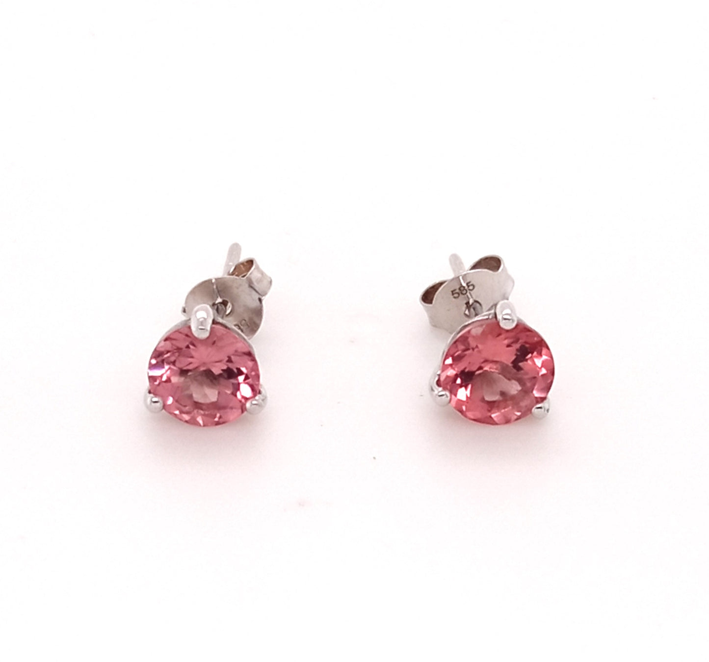 STUNNING 14K PINK TOURMALINE ROUND STUD EARRING 6MM, 1.56 CTS