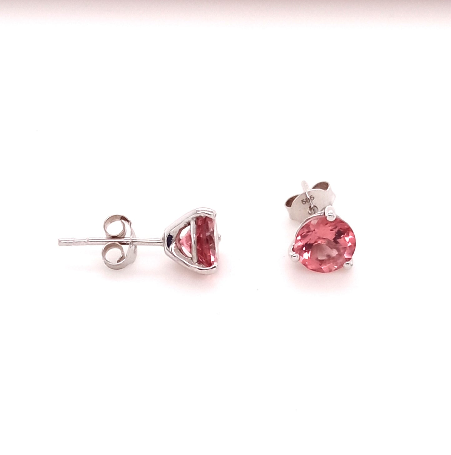 STUNNING 14K PINK TOURMALINE ROUND STUD EARRING 6MM, 1.56 CTS