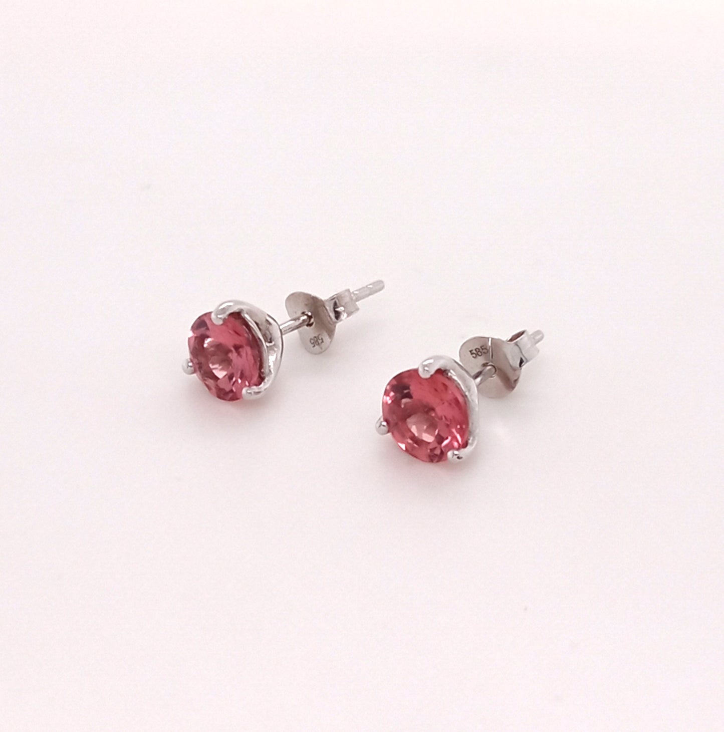 STUNNING 14K PINK TOURMALINE ROUND STUD EARRING 6MM, 1.56 CTS