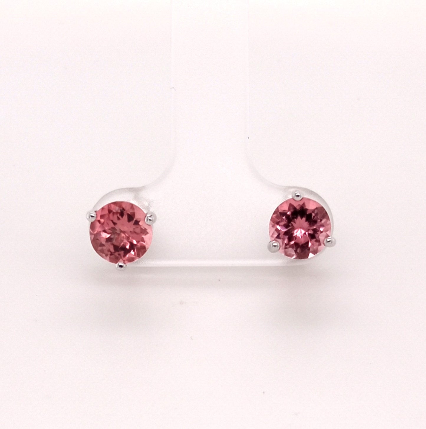 STUNNING 14K PINK TOURMALINE ROUND STUD EARRING 6MM, 1.56 CTS