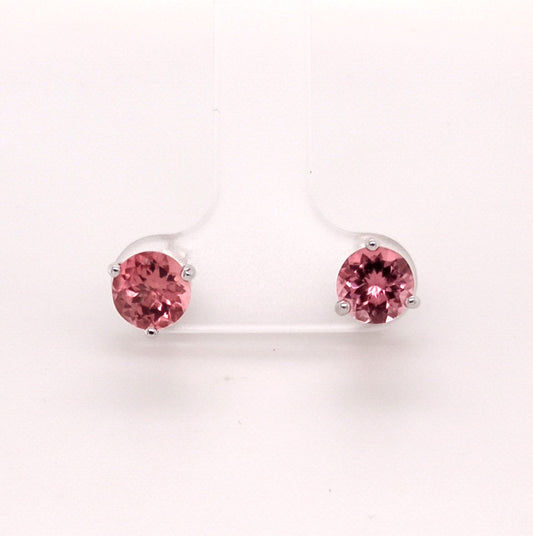 STUNNING 14K PINK TOURMALINE ROUND STUD EARRING 6MM, 1.56 CTS