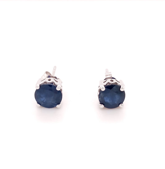 FABULOUS 14K SAPPHIRE ROUND STUD EARRING 7MM, 2.7 CTS