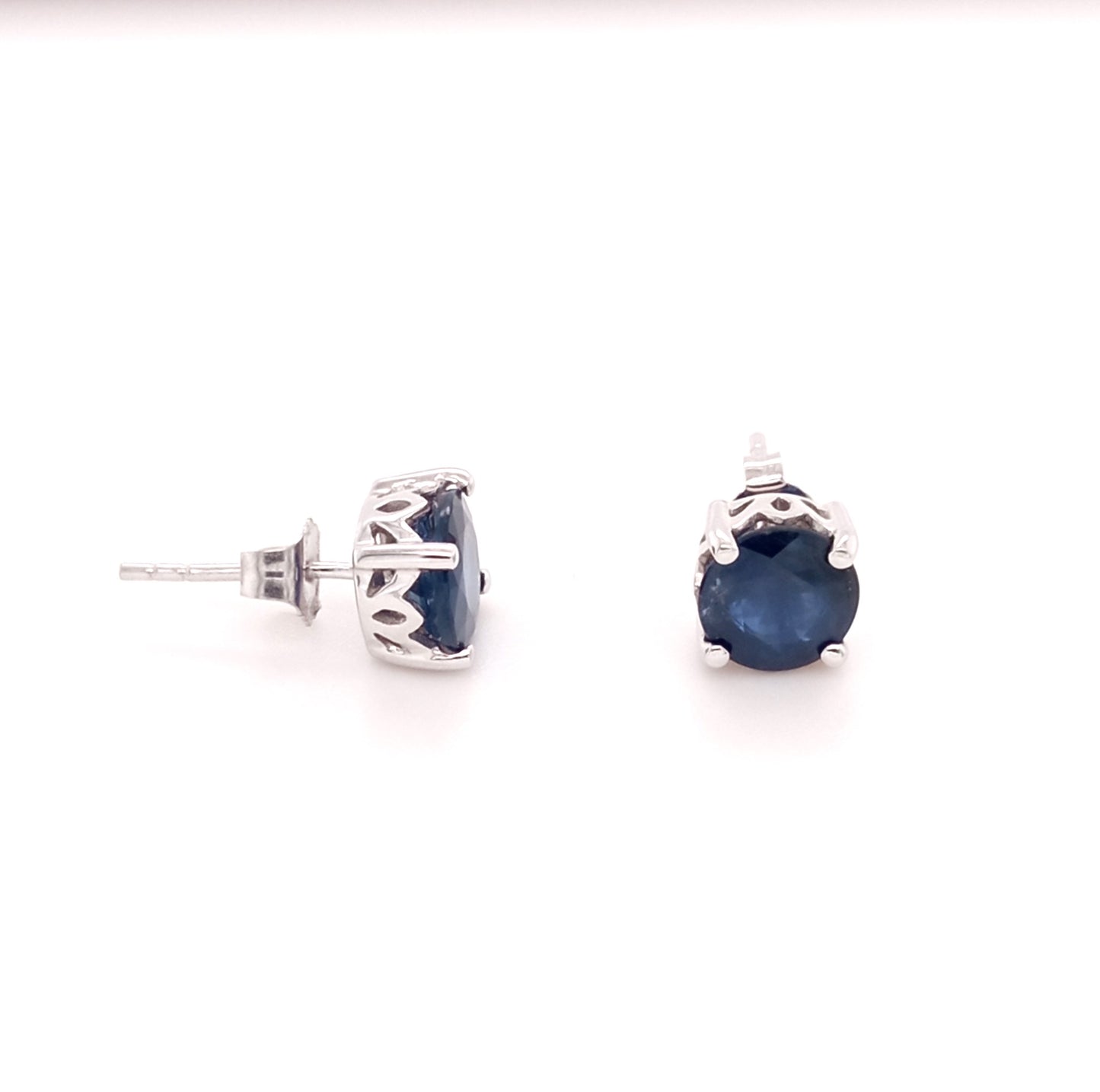 FABULOUS 14K SAPPHIRE ROUND STUD EARRING 7MM, 2.7 CTS