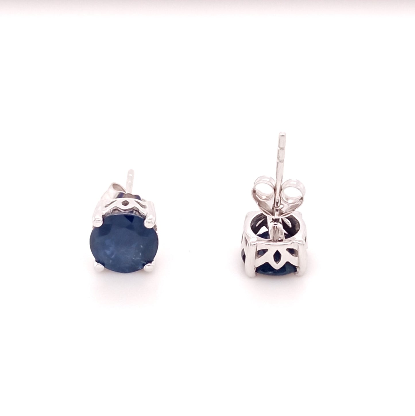 FABULOUS 14K SAPPHIRE ROUND STUD EARRING 7MM, 2.7 CTS