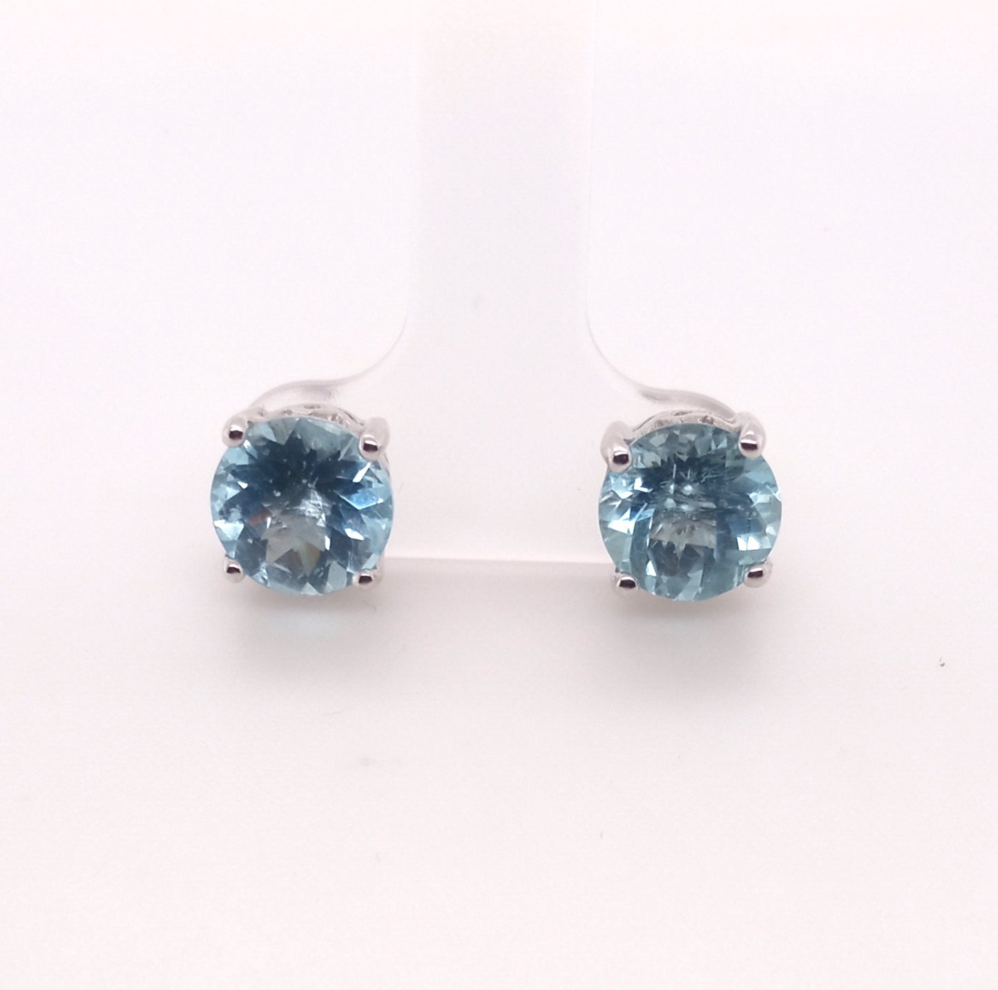 14K AQUAMARINE ROUND STUD EARRING 8MM, 3.34 CTS