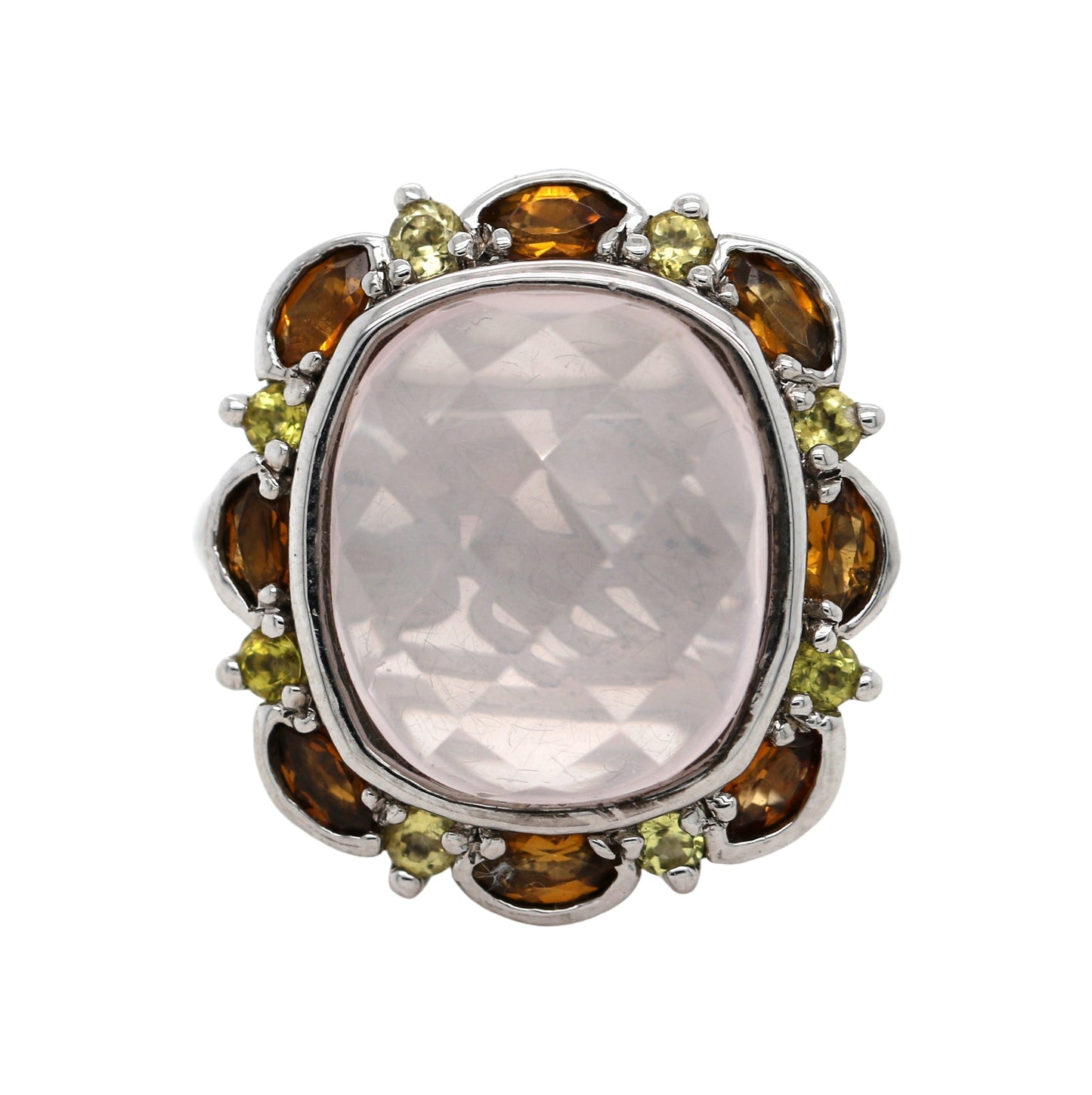 Rose Quartz/ Tourmaline / Citrine Silver Ring