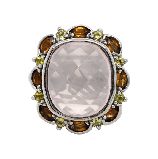 Rose Quartz/ Tourmaline / Citrine Silver Ring