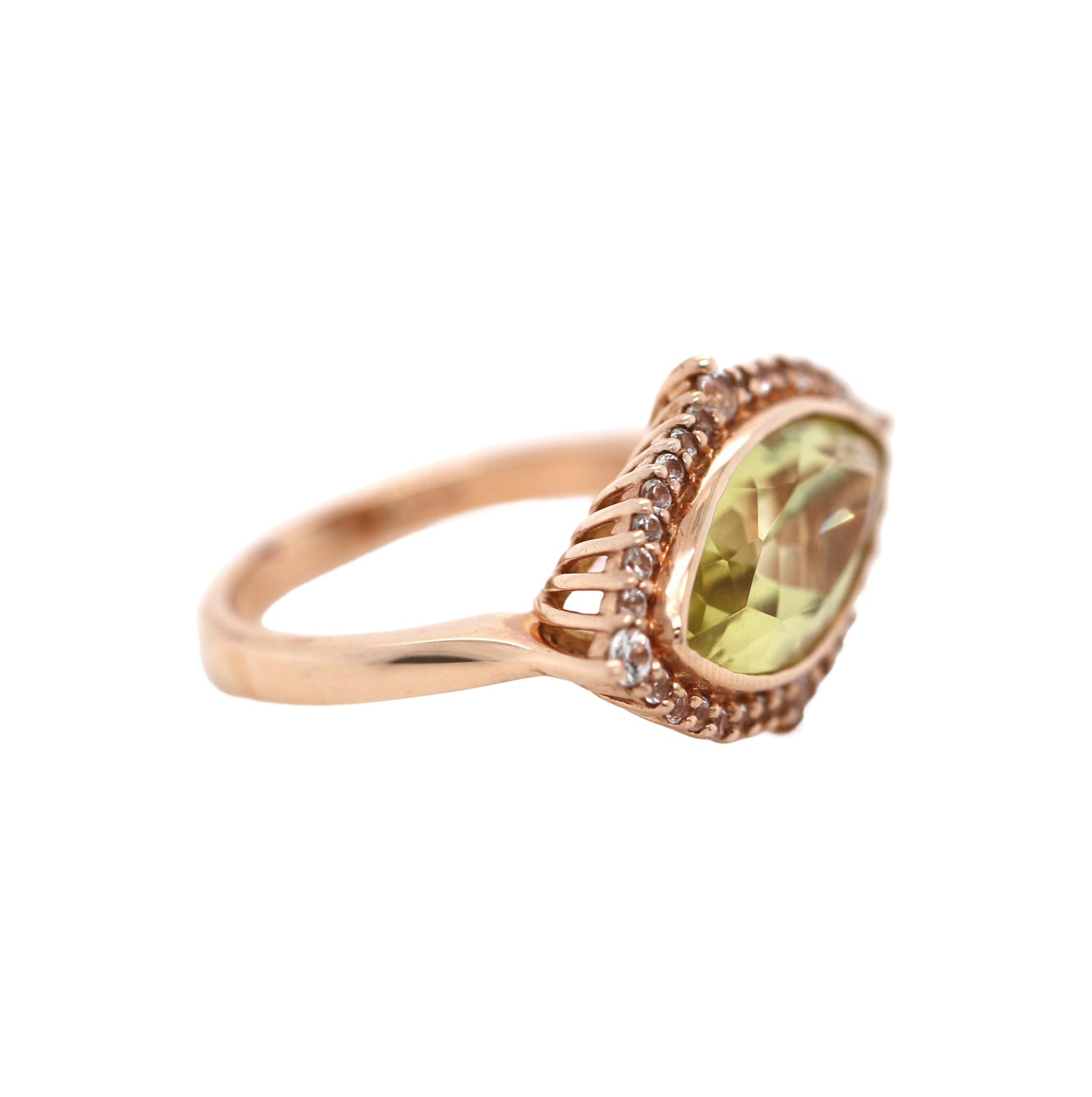 925 Rose Vermeil / Lemon Quartz / White Topaz Ring
