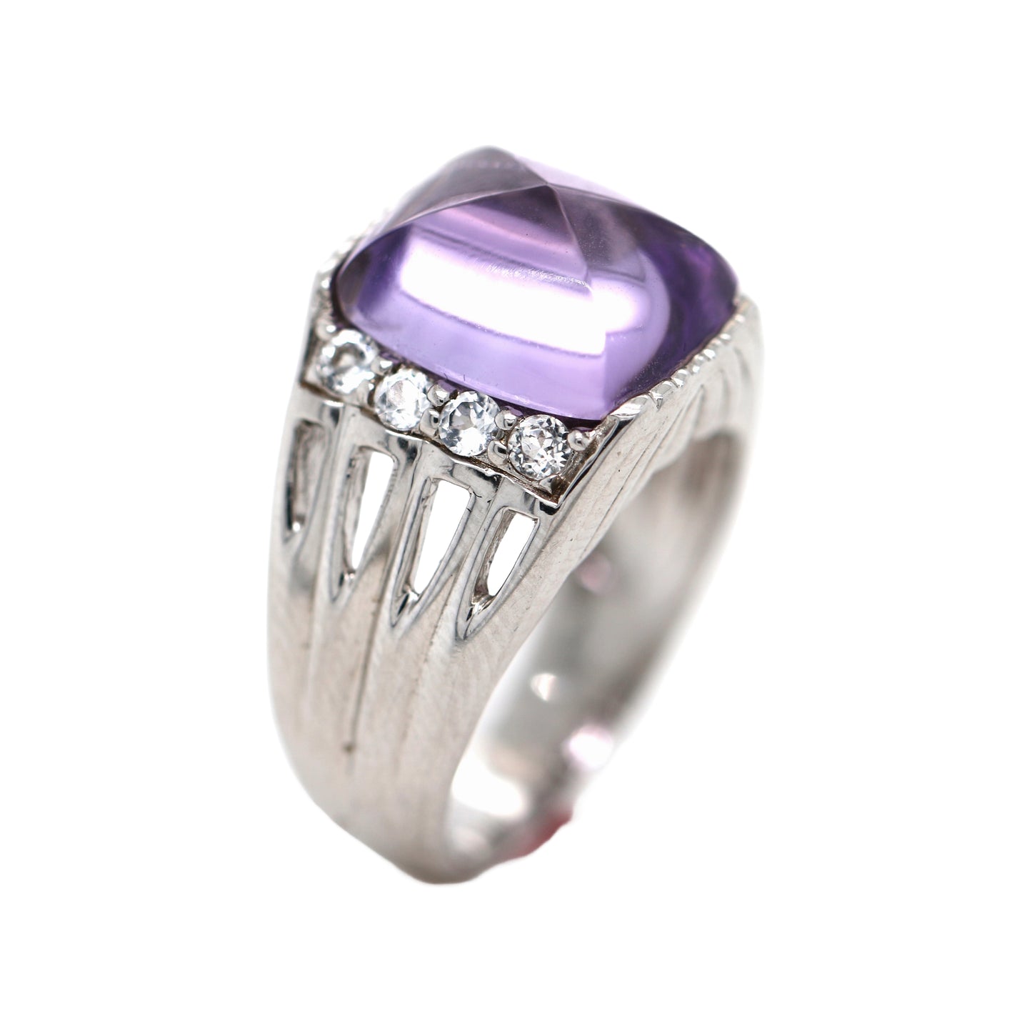 925 sterling Silver / Amethyst / White Topaz Ring