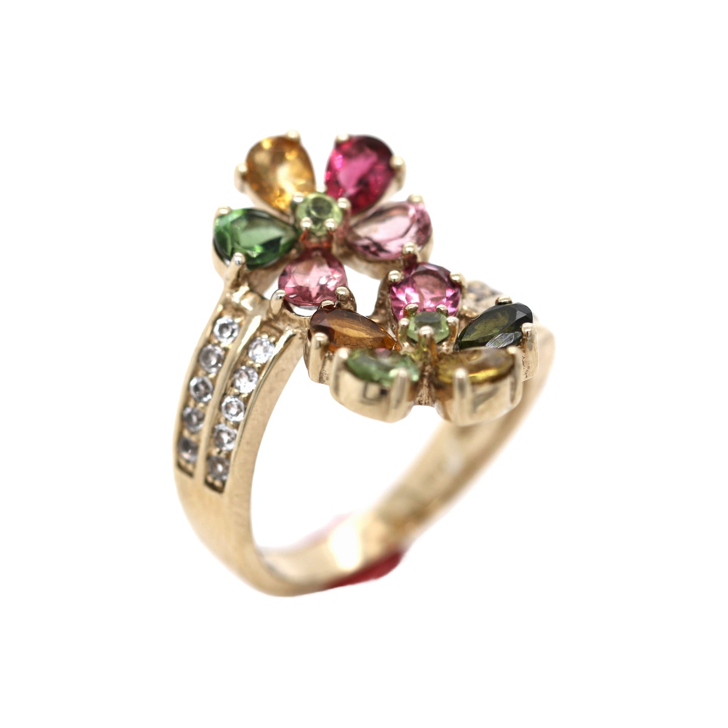 925 Yellow Vermiel / Multicolor Tourmaline / White Topaz Flower Ring