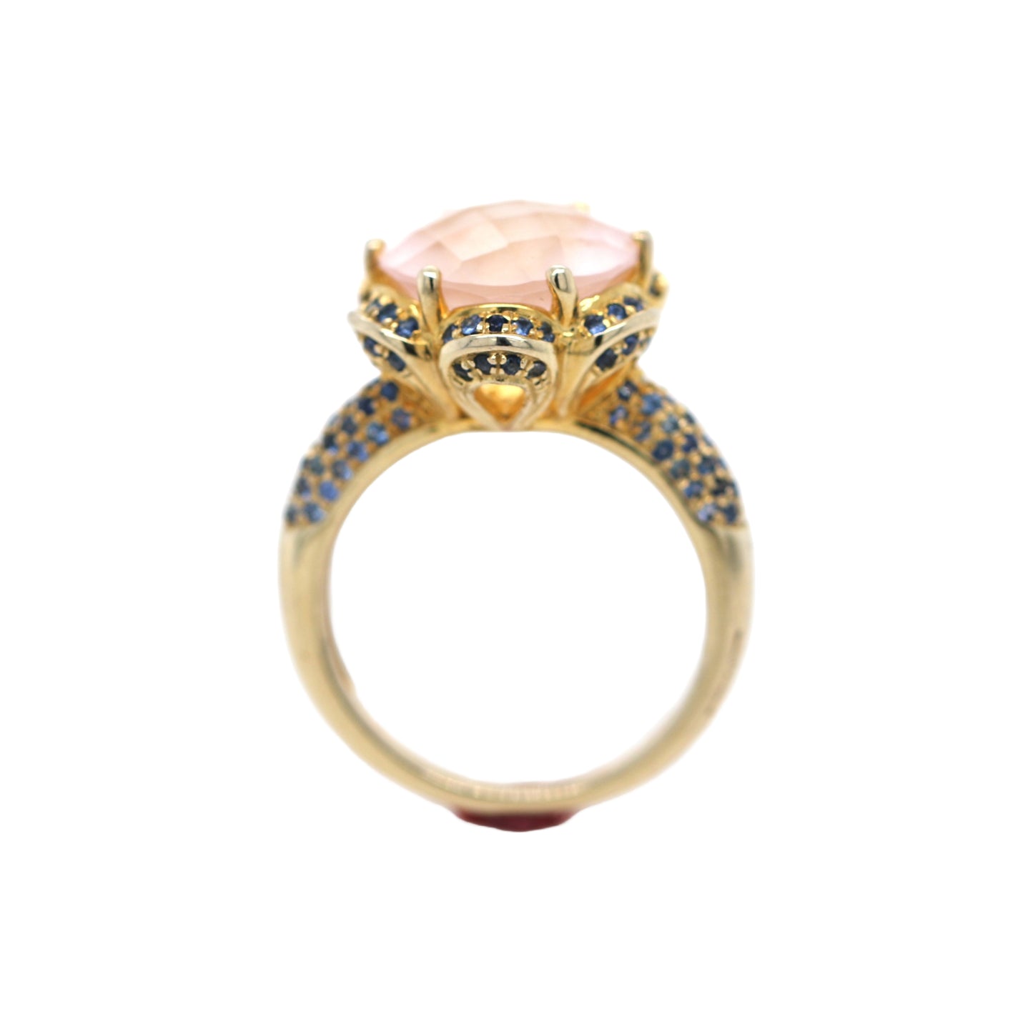 Rose Quartz/ Blue Sapphire 925 Ring Plated in Yellow Gold