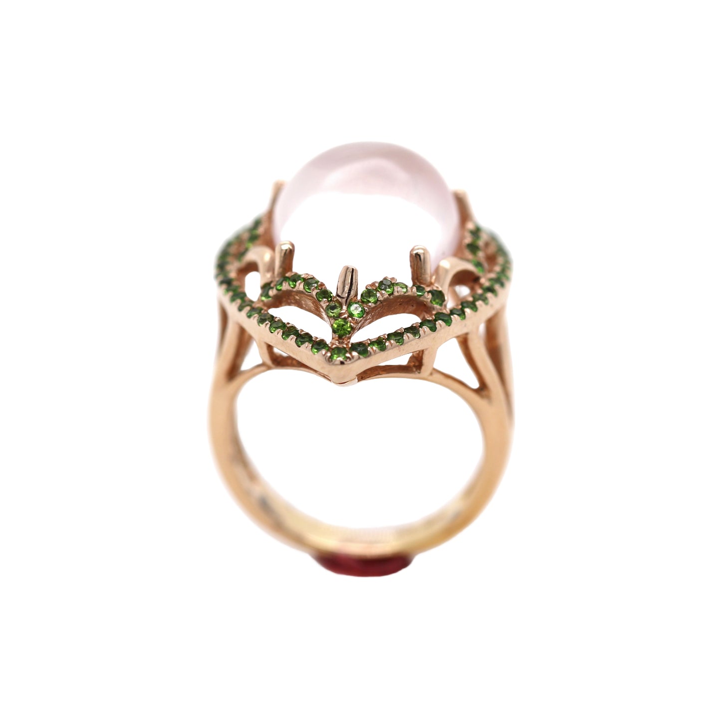 Rose Quartz/ Chrome Diopside Ring