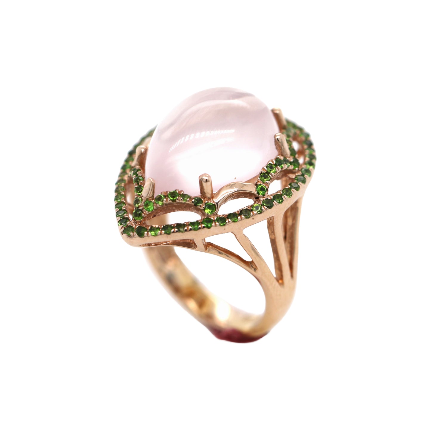Rose Quartz/ Chrome Diopside Ring