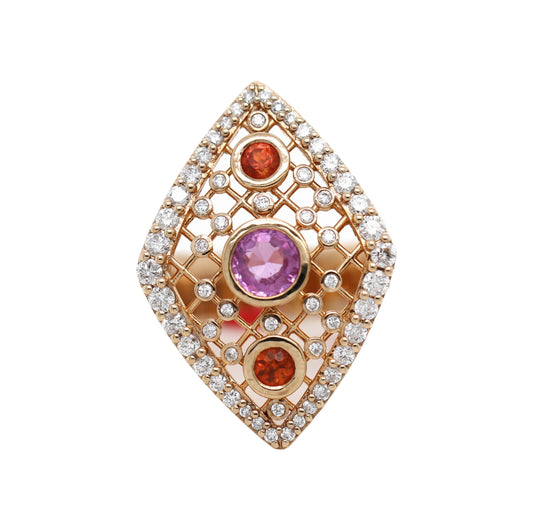 Orange / Pink Sapphire / Diamond Ring