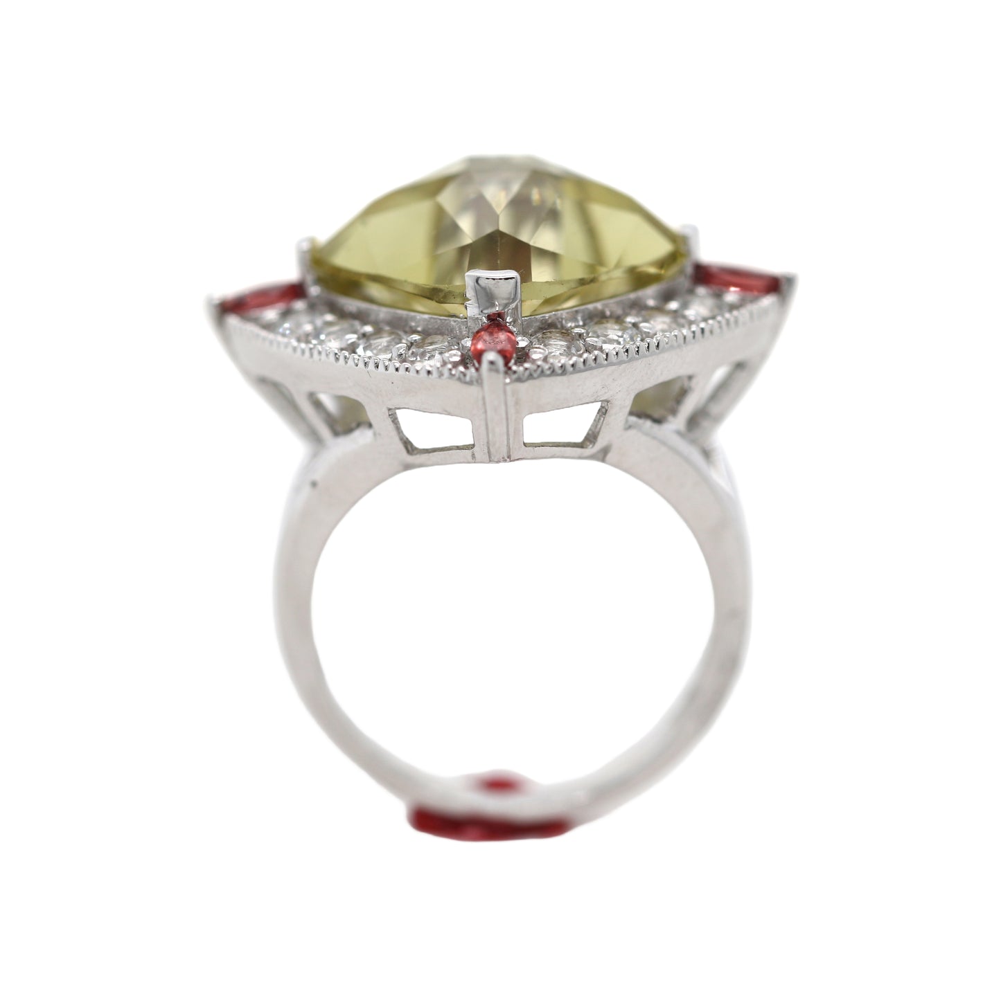925 Lemon Quartz / Garnet / White Topaz Ring