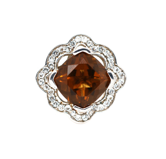 925 Sterling Silver Cognac Quartz / White Topaz Ring