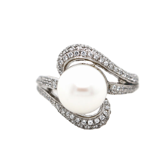925 SS Pearl / White Topaz Ring