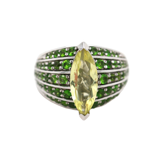 925 Chrome Diopside /Lemon Quartz Ring