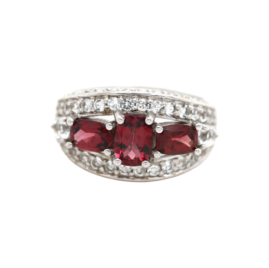 925 Wine Garnet / White Topaz Ring